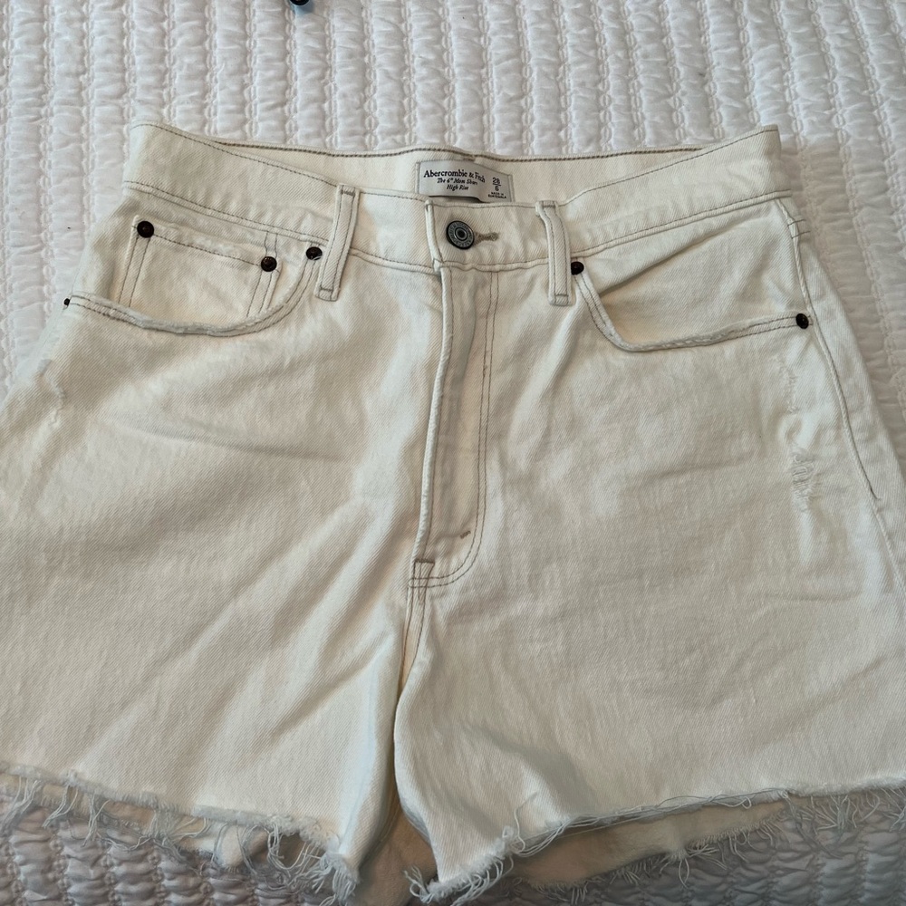 Abercrombie & Fitch White High-Rise Denim Shorts